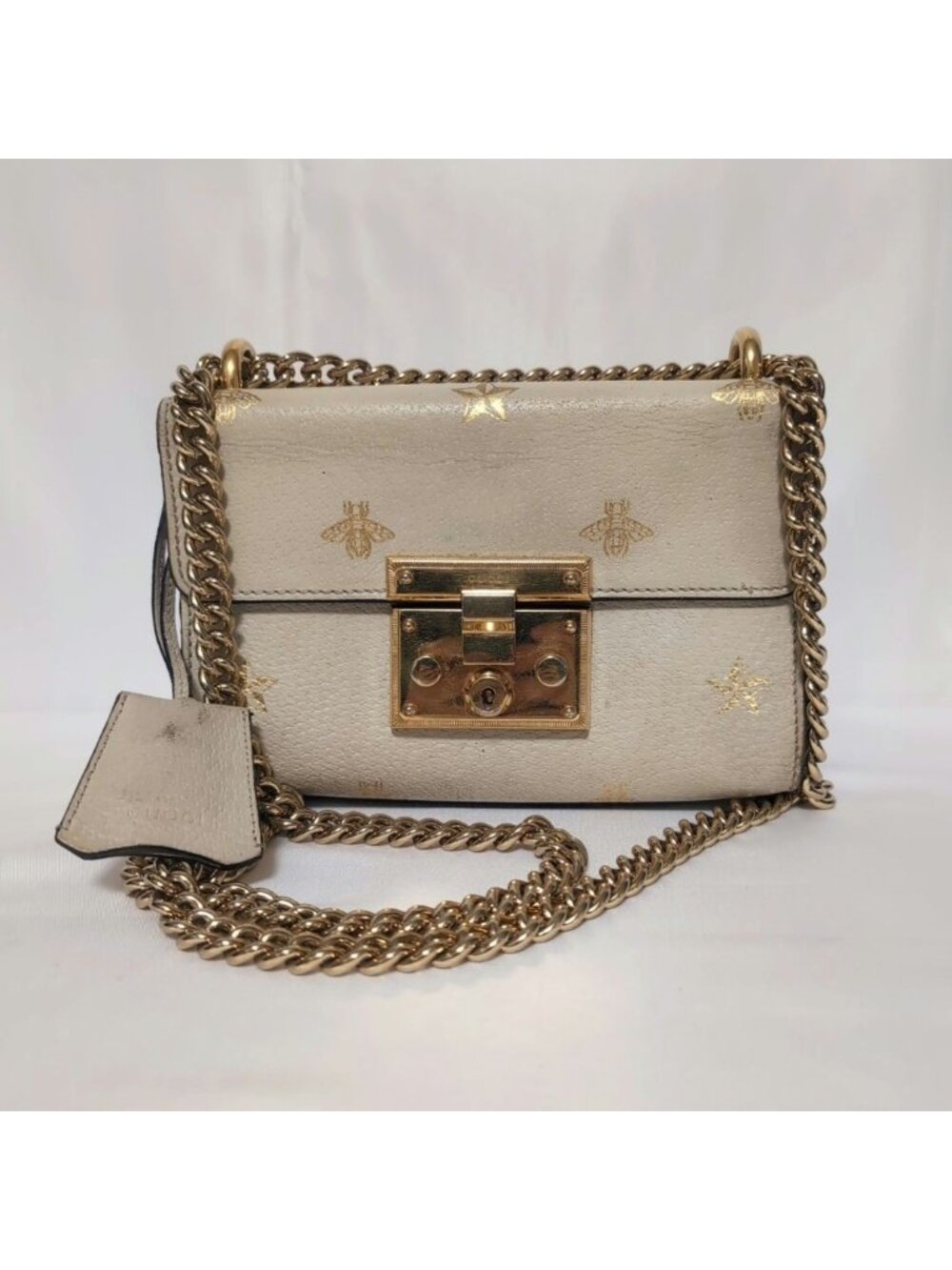 Gucci Leather Bi Star White Padlock Chain Shoulder Bag
